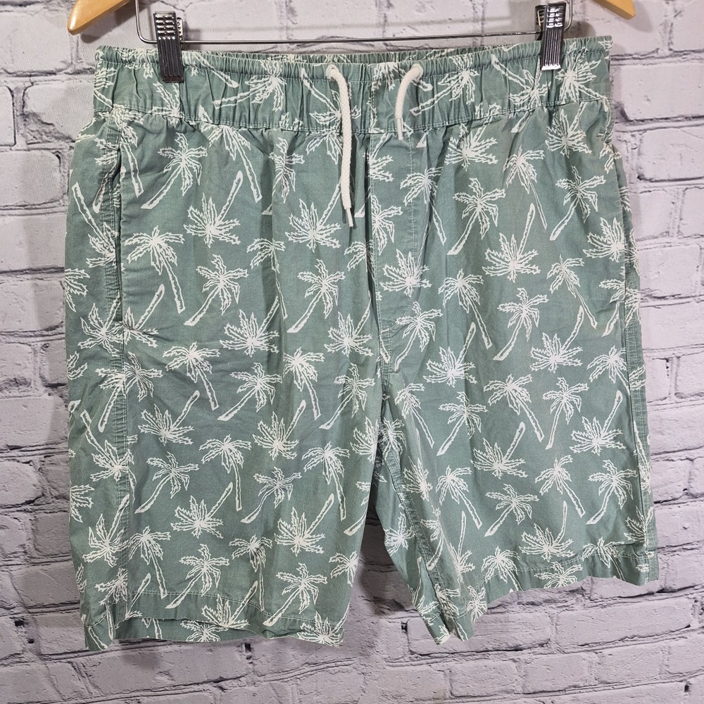 H&M‎ L.O.G.G. Men's Green Gray Tropical Board Shorts Drawstring Sz Medium